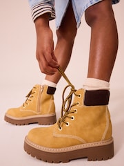 Tan Brown Lace-Up Chunky Boots - Image 2 of 7