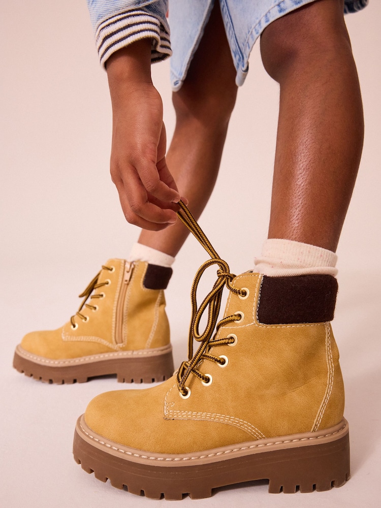 Tan Brown Lace-Up Chunky Boots - Image 2 of 7