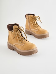 Tan Brown Lace-Up Chunky Boots - Image 3 of 7