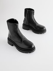Black Leather Zip Front Chunky Chelsea Boots - Image 1 of 5