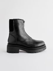 Black Leather Zip Front Chunky Chelsea Boots - Image 2 of 5