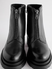 Black Leather Zip Front Chunky Chelsea Boots - Image 3 of 5