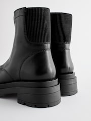 Black Leather Zip Front Chunky Chelsea Boots - Image 4 of 5