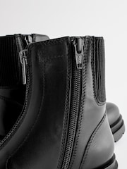 Black Leather Zip Front Chunky Chelsea Boots - Image 5 of 5