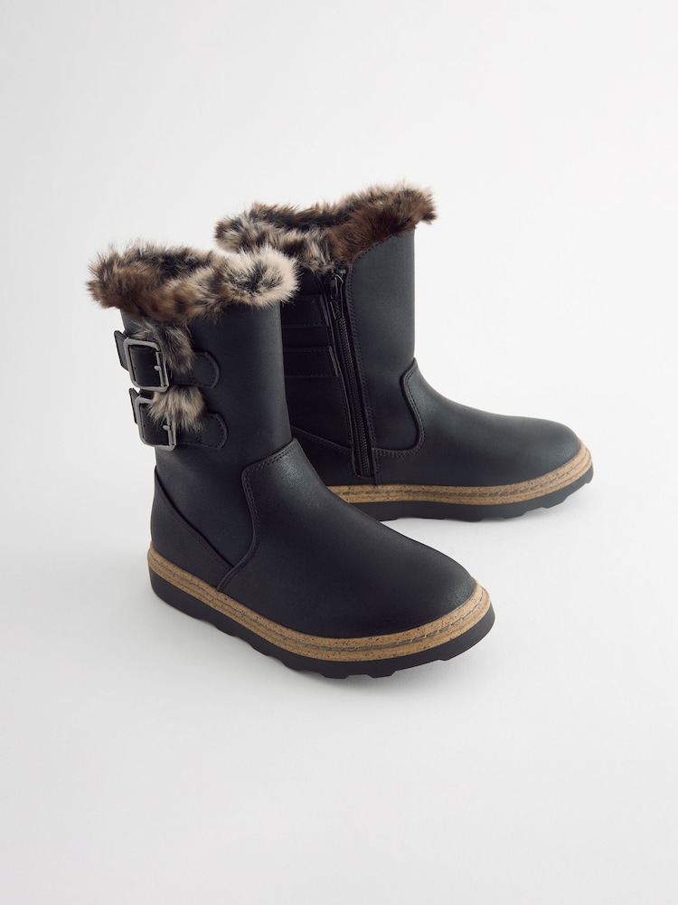 Black Standard Fit (F) Warm Lined Zip Boots - Image 1 of 4 Black Standard Fit (F) Warm Lined Zip Boots - Image 1 of 4