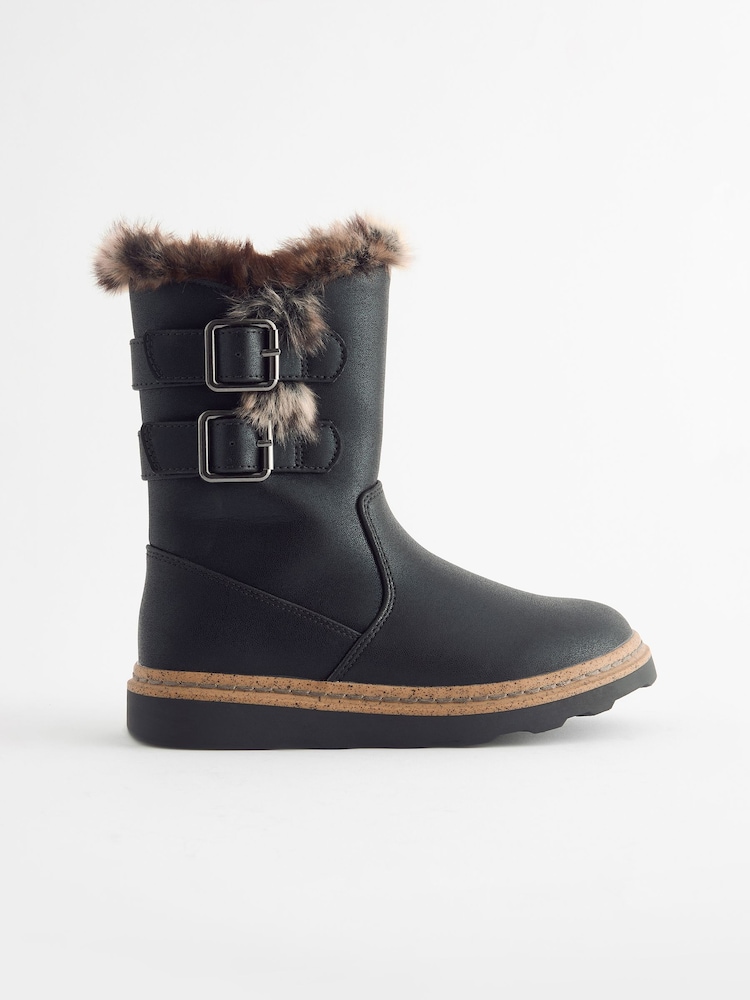 Black Standard Fit (F) Warm Lined Zip Boots - Image 2 of 4