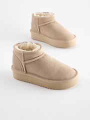 Neutral Flatform Mini Warm Lined Water Repellent Suede Pull-On Boots - Image 1 of 5