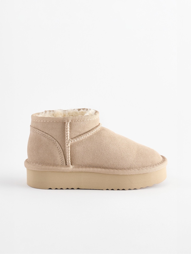 Neutral Flatform Mini Warm Lined Water Repellent Suede Pull-On Boots - Image 2 of 5