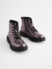 Silver Metallic Standard Fit (F) Warm Lined Lace-Up Ankle Boots - Image 1 of 5