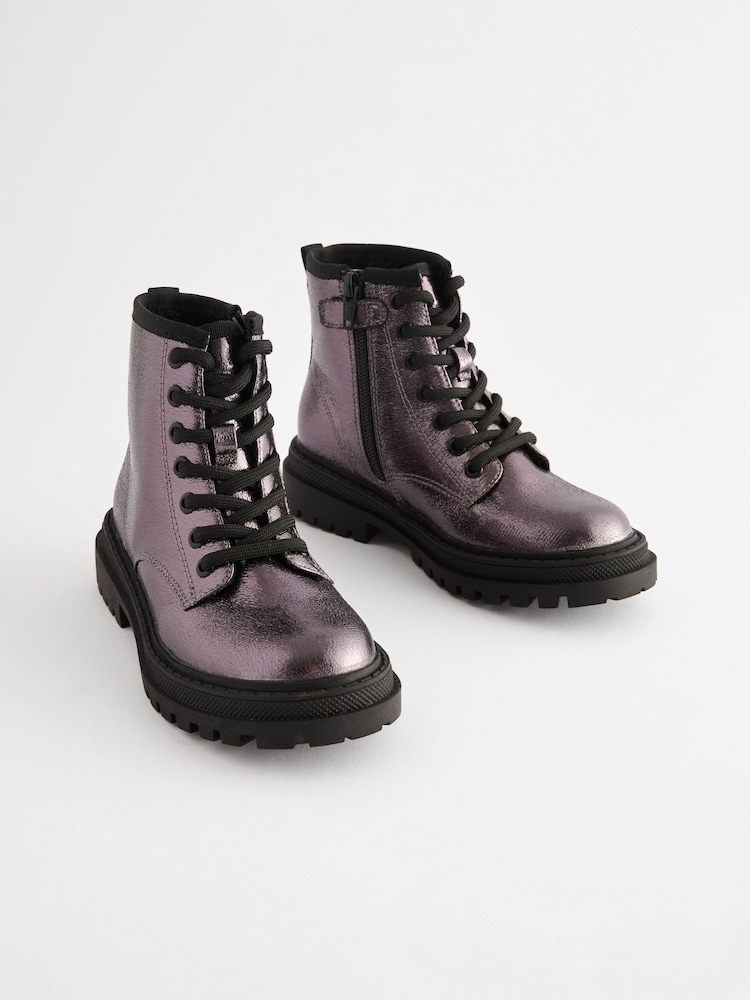 Silver Metallic Standard Fit (F) Warm Lined Lace-Up Ankle Boots - Image 1 of 5