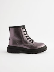 Silver Metallic Standard Fit (F) Warm Lined Lace-Up Ankle Boots - Image 2 of 5