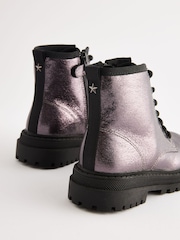 Silver Metallic Standard Fit (F) Warm Lined Lace-Up Ankle Boots - Image 3 of 5