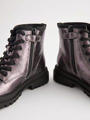 Silver Metallic Standard Fit (F) Warm Lined Lace-Up Ankle Boots - Image 4 of 5
