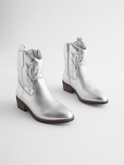 Silver Western Cowboy Ankle Boots - Image 3 of 9