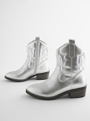 Silver Western Cowboy Ankle Boots - Image 6 of 9