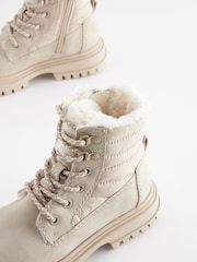 Neutral Quilted Lace Up Boots - Image 4 of 5