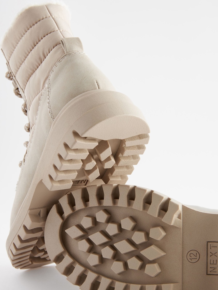 Neutral Quilted Lace Up Boots - Image 5 of 5
