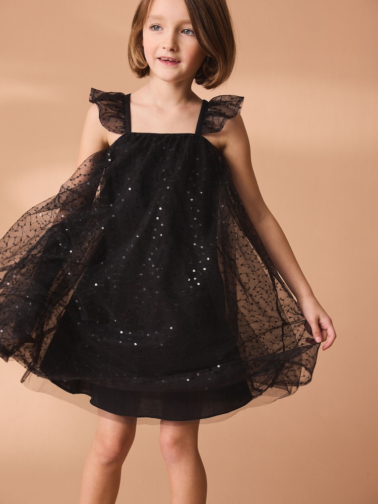 Black Sequin Tulle Party Dress (3-16yrs) - Image 2 of 7 Black Sequin Tulle Party Dress (3-16yrs) - Image 2 of 7