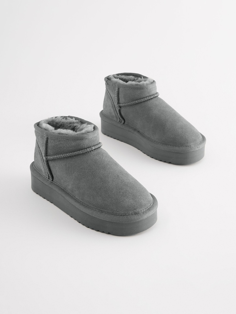 Grey Flatform Mini Warm Lined Water Repellent Suede Pull-On Boots - Image 1 of 5