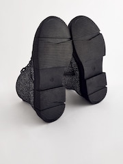 Black Glitter Standard Fit (F) Lace-Up Chunky Boots - Image 3 of 6