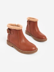 Tan Brown Leather Buckle Ankle Boots - Image 1 of 5
