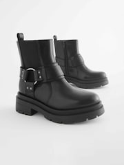 Black Standard Fit (F) Leather Chunky Biker Boots - Image 1 of 5