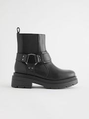 Black Standard Fit (F) Leather Chunky Biker Boots - Image 2 of 5