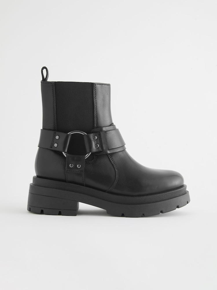 Schwarz - Chunky Biker-Stiefel aus Leder - Bild 2 von 5 Schwarz - Chunky Biker-Stiefel aus Leder - Bild 2 von 5