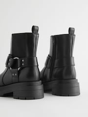 Black Standard Fit (F) Leather Chunky Biker Boots - Image 3 of 5