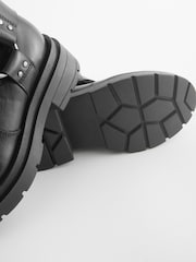 Black Standard Fit (F) Leather Chunky Biker Boots - Image 4 of 5