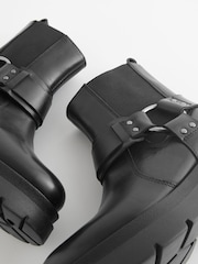Black Standard Fit (F) Leather Chunky Biker Boots - Image 5 of 5
