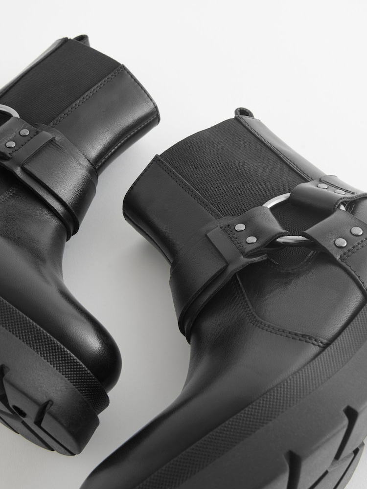 Schwarz - Chunky Biker-Stiefel aus Leder - Bild 5 von 5 Schwarz - Chunky Biker-Stiefel aus Leder - Bild 5 von 5