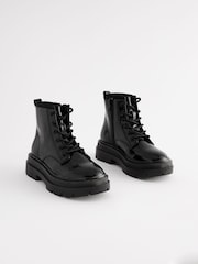 Black Lace Up Chunky Ankle Boots - Image 1 of 6