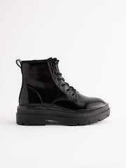 Black Lace Up Chunky Ankle Boots - Image 2 of 6