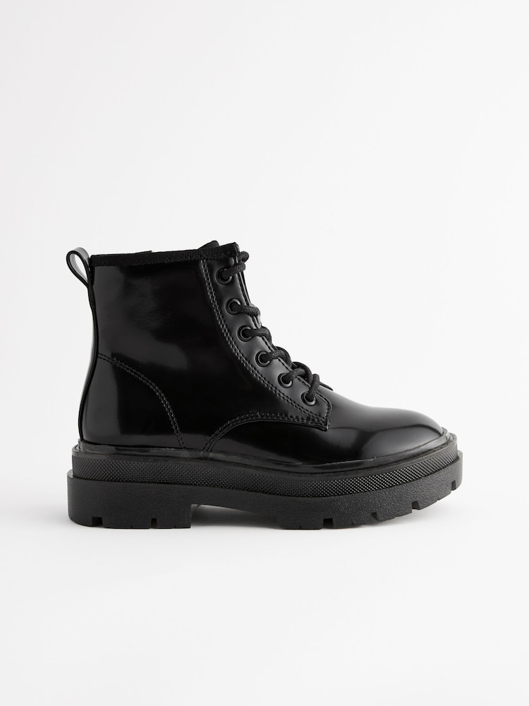 Black Lace Up Chunky Ankle Boots - Image 2 of 6