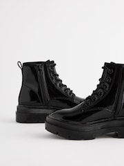 Black Lace Up Chunky Ankle Boots - Image 3 of 6