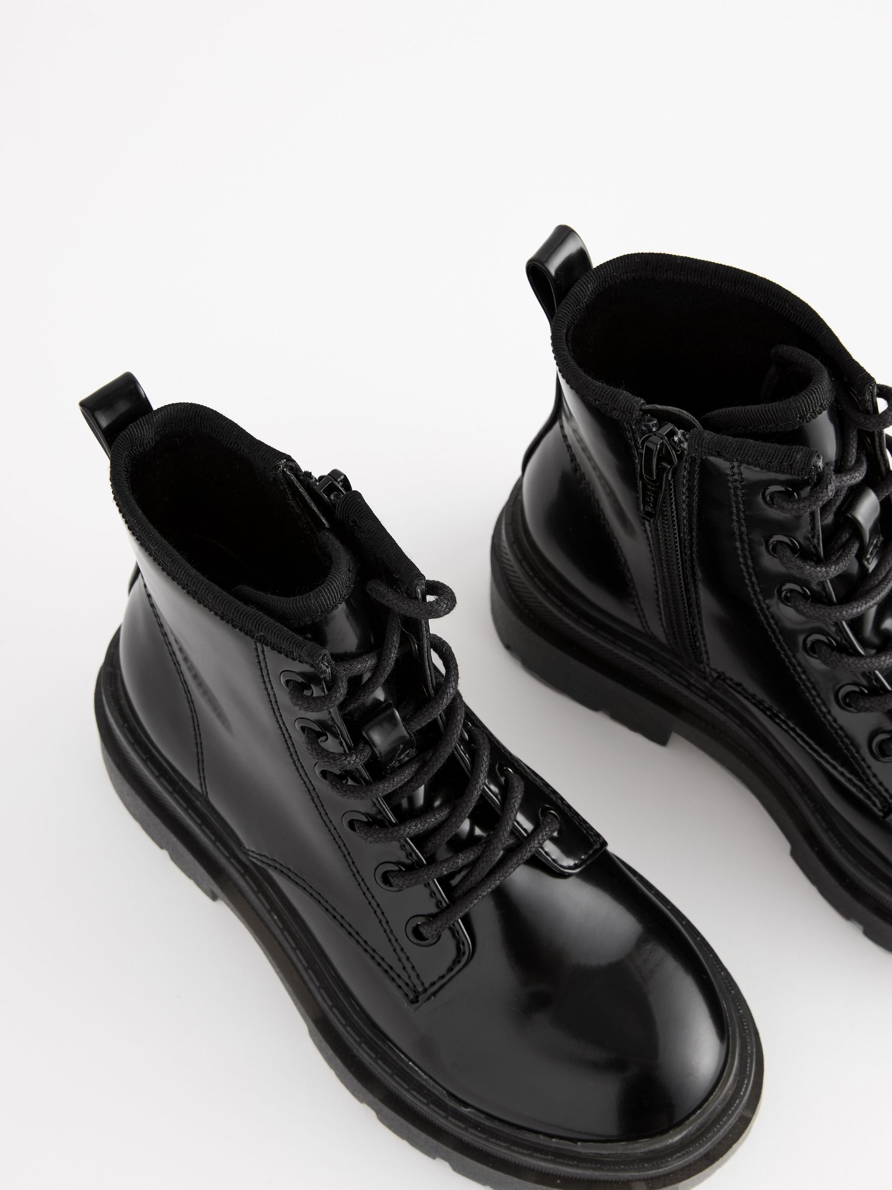 Black Lace Up Chunky Ankle Boots