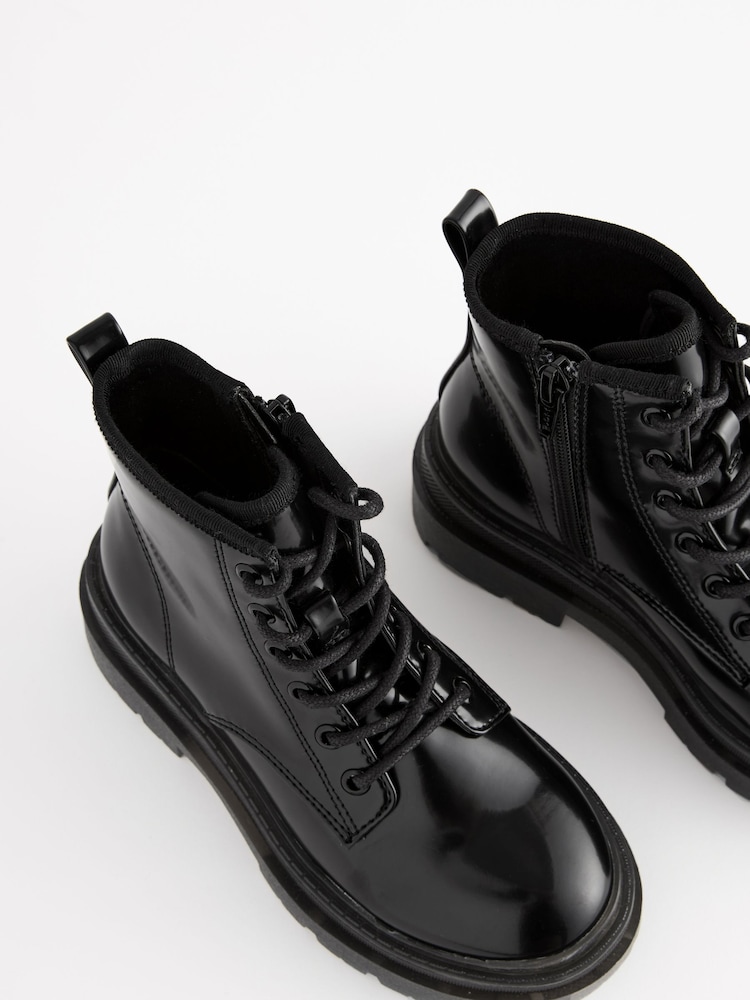 Black Lace Up Chunky Ankle Boots - Image 6 of 6
