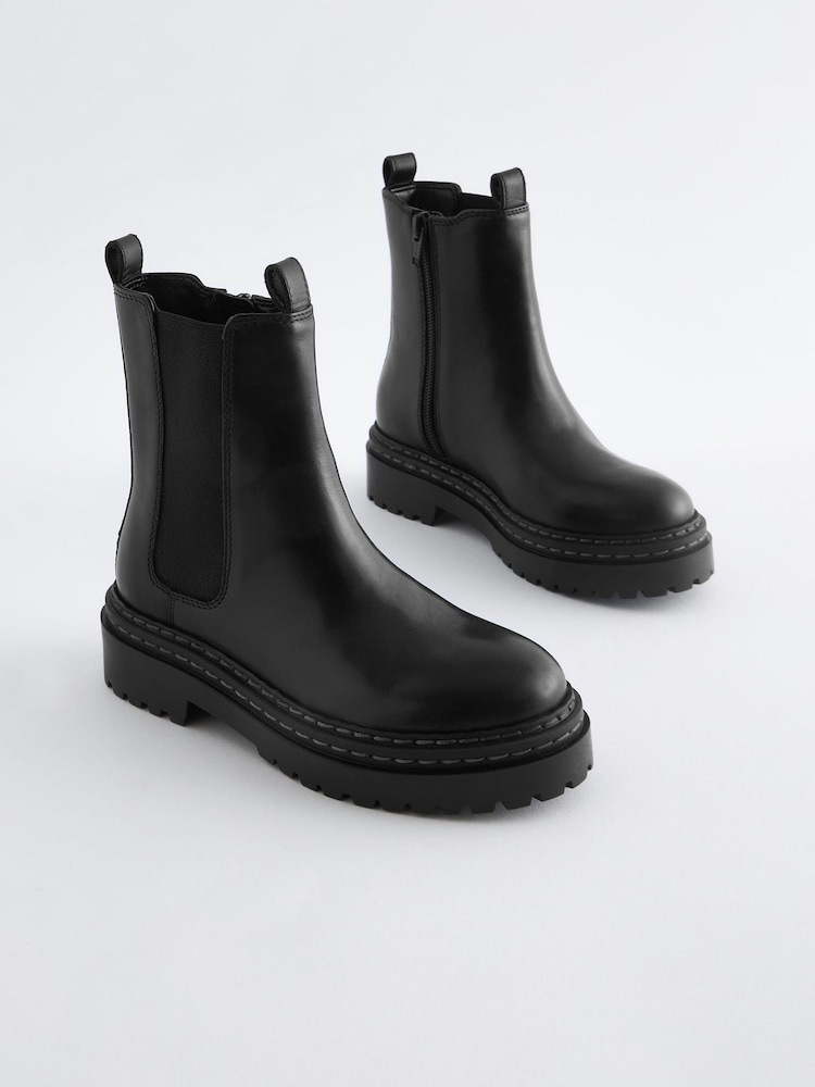Black Leather Chunky Chelsea Boots - Image 1 of 5