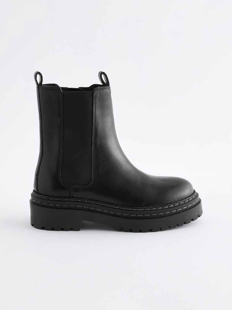 Black Leather Chunky Chelsea Boots - Image 2 of 5