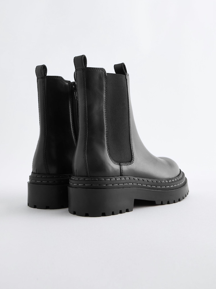 Black Leather Chunky Chelsea Boots - Image 3 of 5