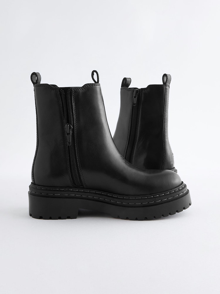 Black Leather Chunky Chelsea Boots - Image 4 of 5