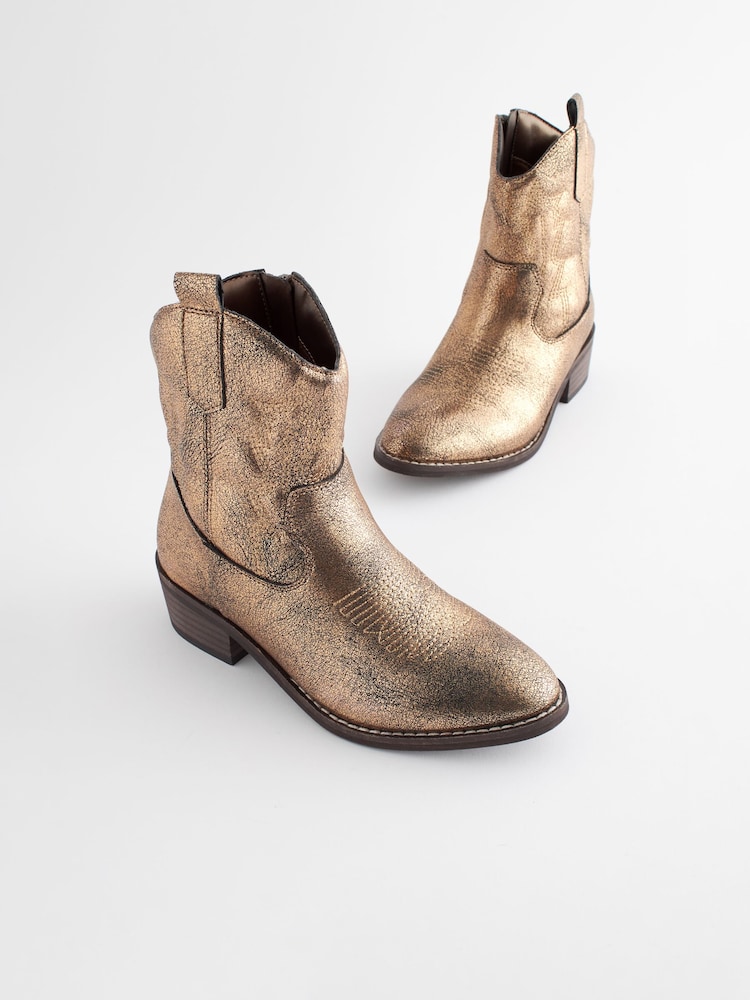 Gold Western Cowboy Ankle Boots - Image 1 of 6