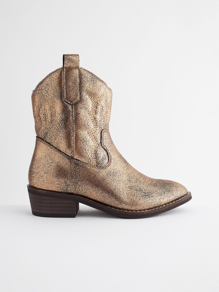 Gold Western Cowboy Ankle Boots - Image 2 of 6