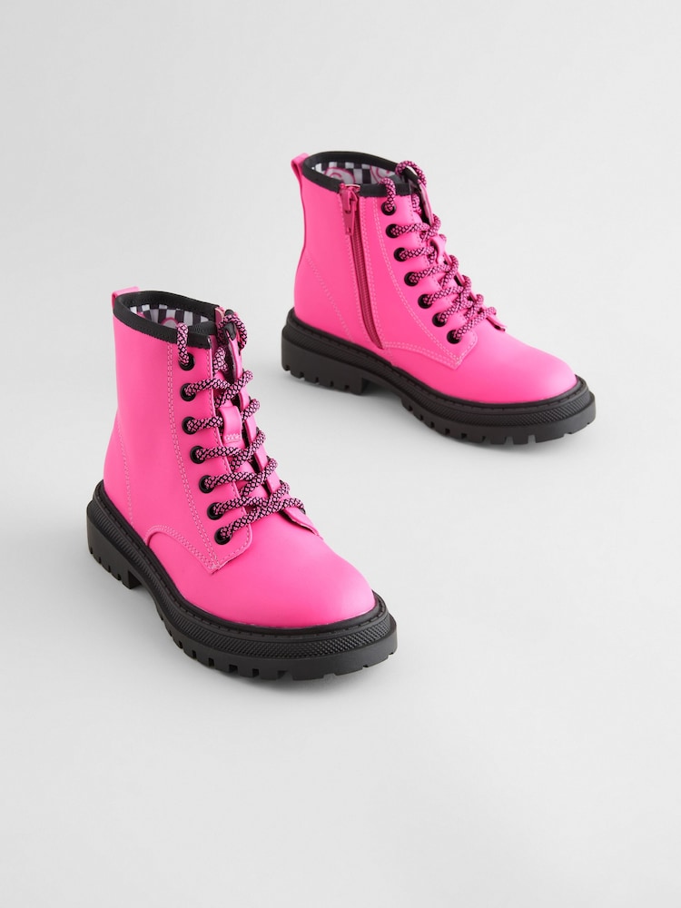Pink Standard Fit (F) Warm Lined Lace-Up Ankle Boots - Image 3 of 8