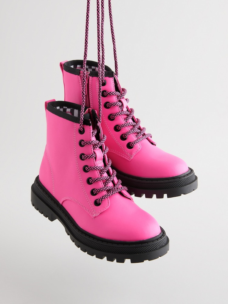 Pink Standard Fit (F) Warm Lined Lace-Up Ankle Boots - Image 5 of 8