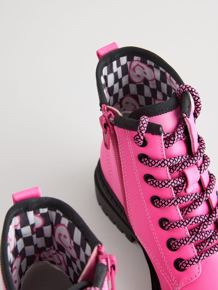 Pink Standard Fit (F) Warm Lined Lace-Up Ankle Boots - Image 8 of 8