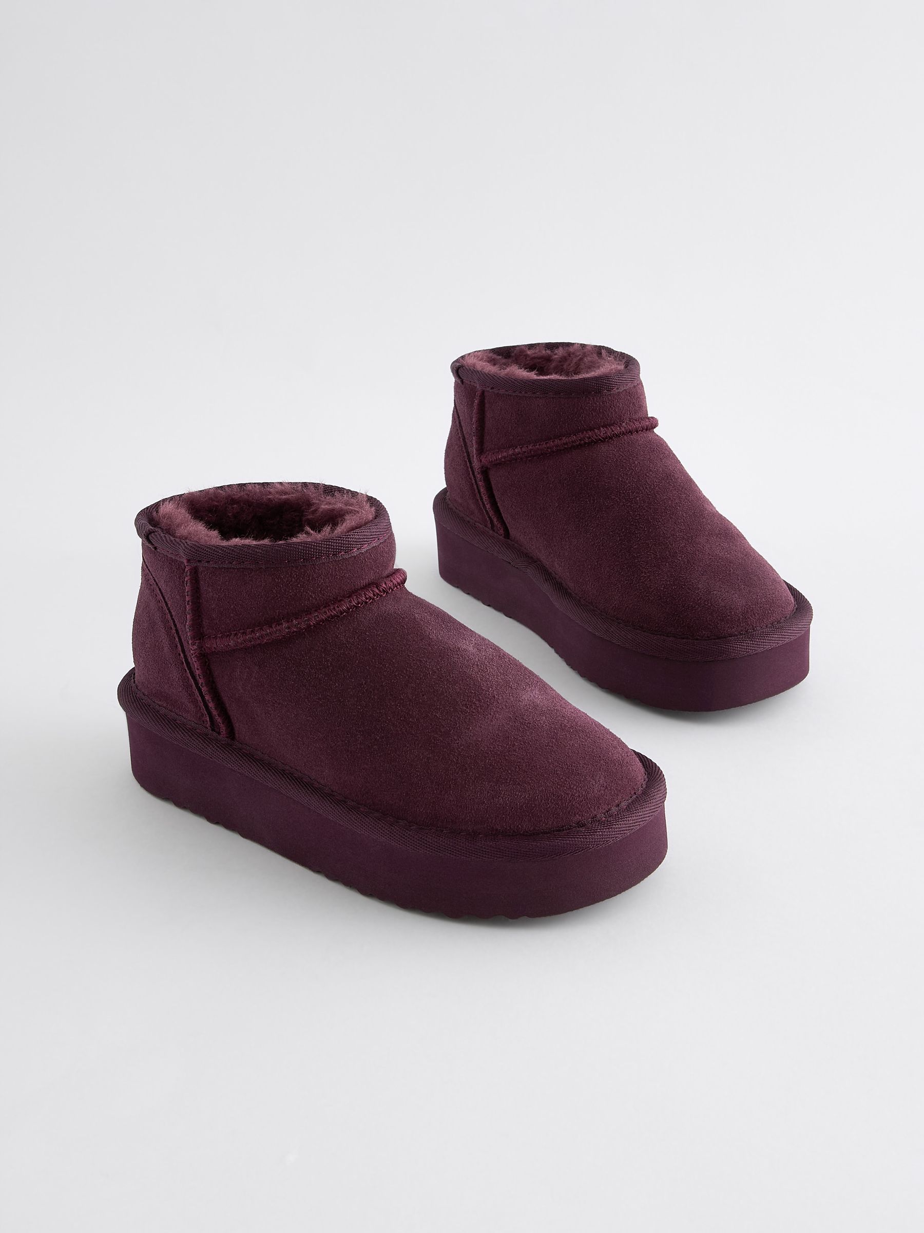 NEXT Burgundy Purple Suede Faux Fur Lined Pull On Ankle Boots 13 EU 32 Girls
