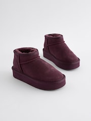 Burgundy Purple Flatform Mini Warm Lined Water Repellent Suede Pull-On Boots - Image 1 of 5