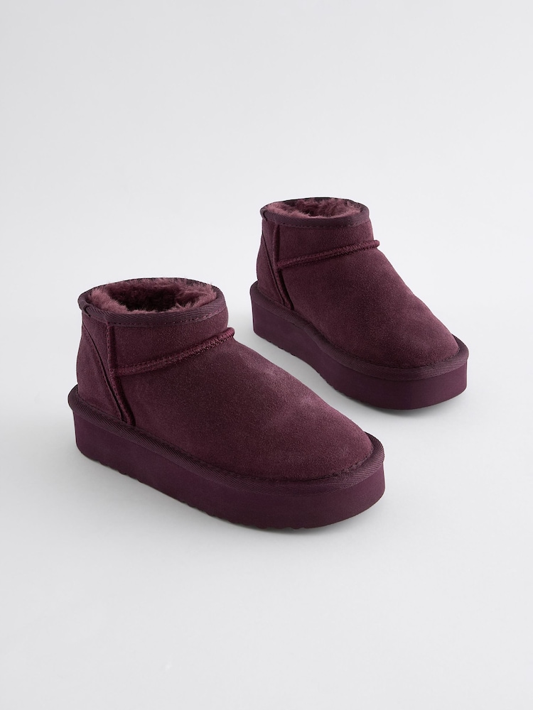 Burgundy Purple Flatform Mini Warm Lined Water Repellent Suede Pull-On Boots - Image 1 of 5